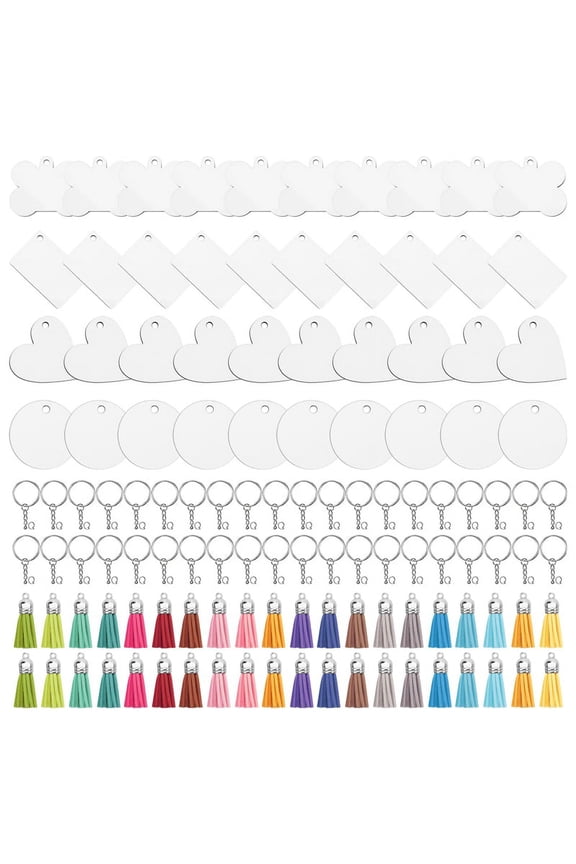 160 Sublimation Blank Products, Sublimation Keychain Blank Bulk Set with Heat Transfer Blank Tassel Keychain Jump Rings