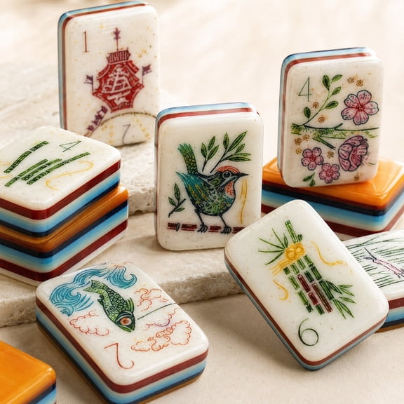 160-Tile American Mahjong Set,7-Layer Acrylic Engraved Tiles, Floral Botanical Design,Classic Tabletop Game for Adults,Family Game Night, Parties, Mahjong Tiles Gatherings & Gifts,, Mahjong Tile Game