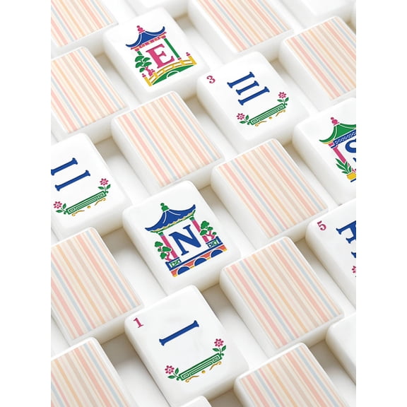 160-Tile American Mahjong Set, Soft Pastel Vertical Striped Muted Colors Large Engraved Acrylic Tiles with Travel Case Dice, Complete Mah Jongg Game for Clubs Family Night
