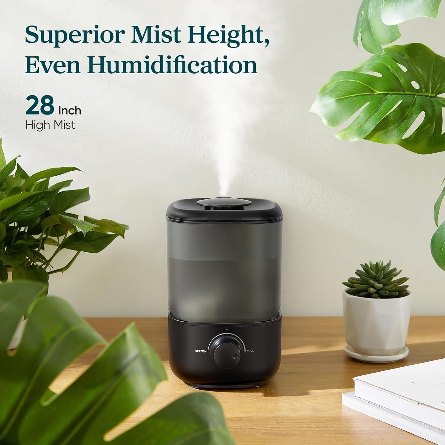 160 Top-Fill Ultrasonic Cool Mist Humidifier, Super Easy to Fill and Clean, Quiet Operation for Bedroom Home Baby & Plants, Auto Shut-off for Safety, 360° Rotating Nozzle, 2.5L, Black