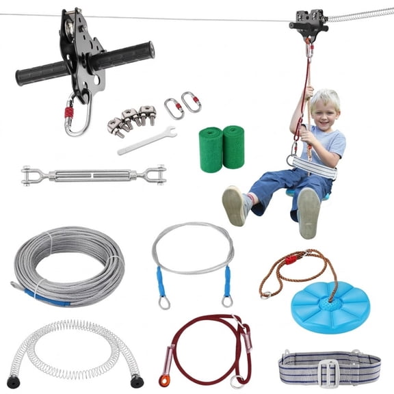160 ft Zipline Kit for Kids & Adults, 330 lbs Capacity with Spring Brake & Seat