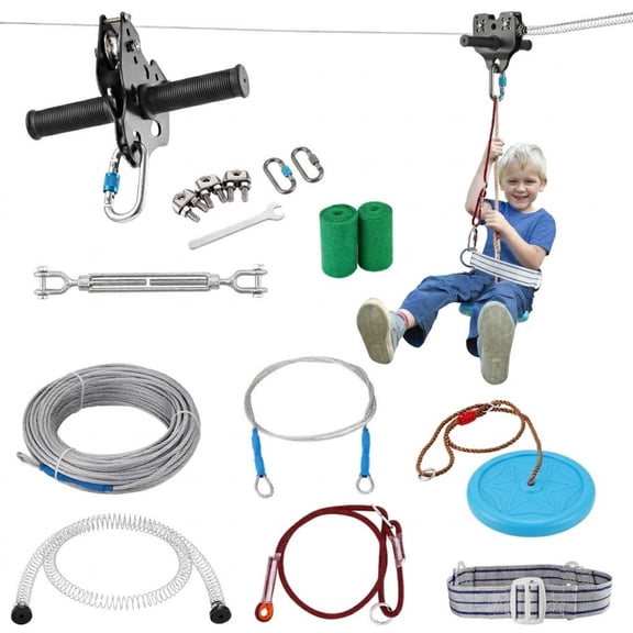 160 ft Zipline Kit for Kids & Adults, 330 lbs Capacity with Spring Brake & Seat