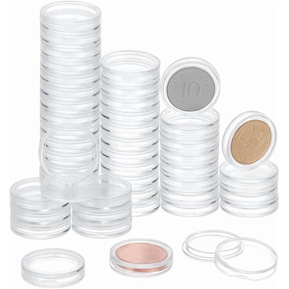 160 pc Plastic Coin Storage Box Flat Round Clear 19.5x4.5mm Inner Diameter: 16mm