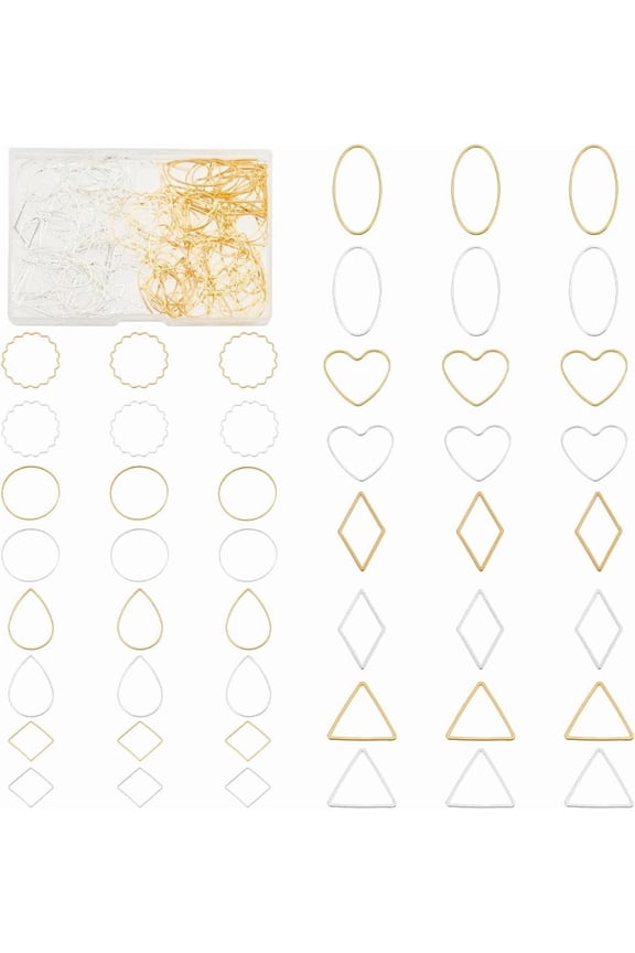 160 pcs 8 Shapes 2 Colors Brass Key Open Bezel Pendant Charm Blank Frame Hollow Pendants for UV Resin Crafts DIY Jewelry Making Golden Silver Colorful