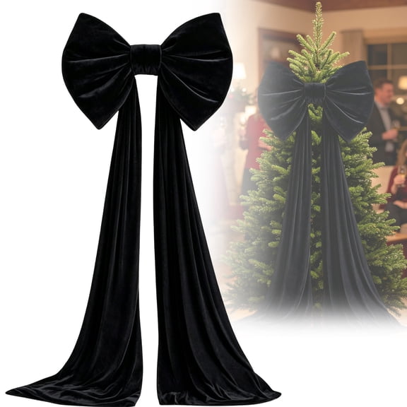 160 x 40cm 63 x 15.7 Inch Black Extra Large Velvet Christmas Bow, Christmas Tree Topper, Wreath Garland Holiday Decoration, Party Decor