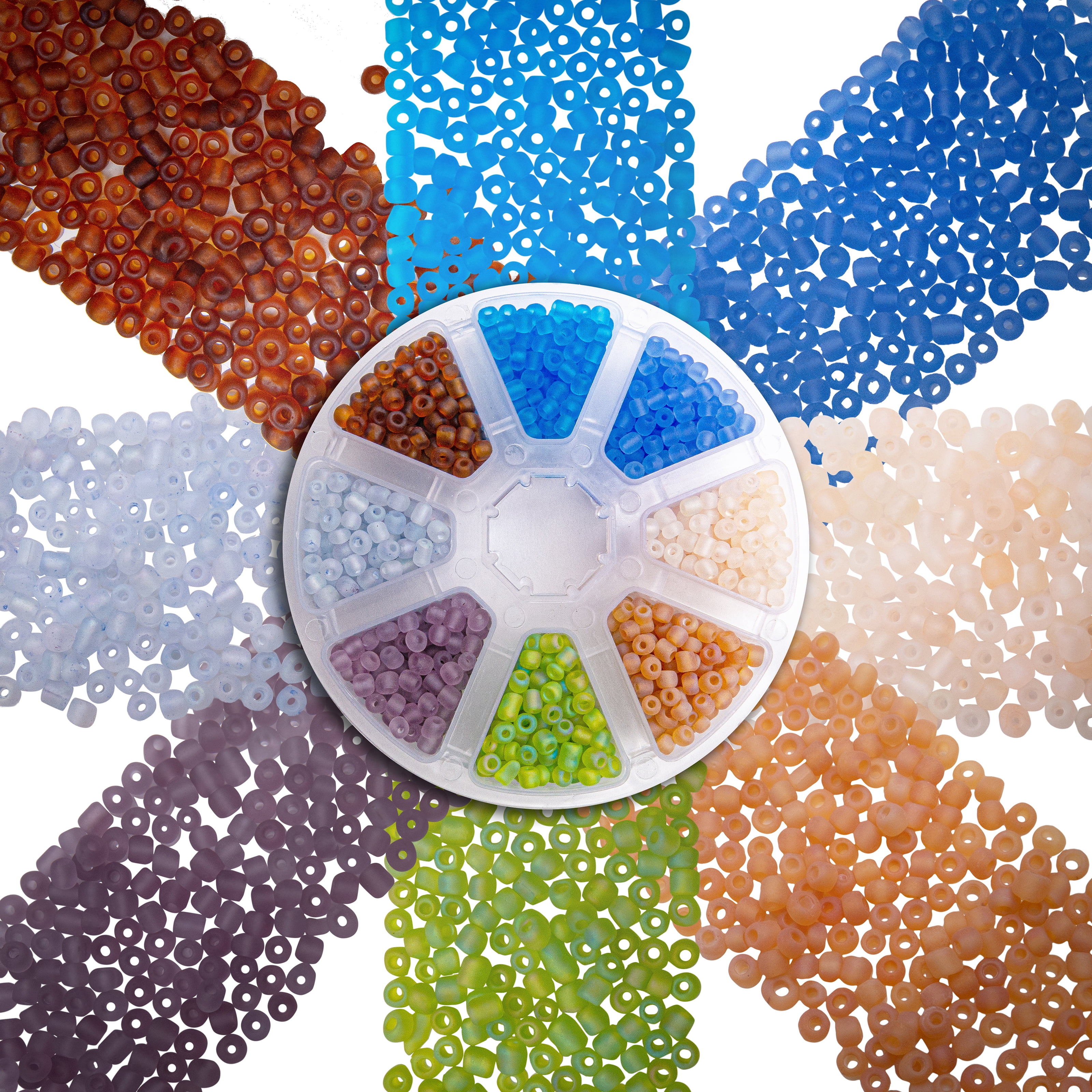 FUN WEEVZ Over 1600 Frosted Sea Glass Look Seed Beads 6/0 for Jewelry Making Supplies for Adults - Blue Colors Czech Glass Beads for Bracelets, Necklaces, Crafts and DIY - 8 Color Bead Kit