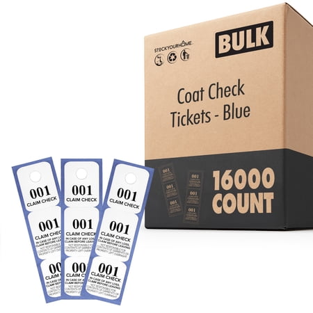 1600 Pack Blue Colored Paper Coat Check Tickets -Medium-Sized- Numbered, Room Check Tags, For Stores, Bars, Hotels, Event Venues & Restaurants