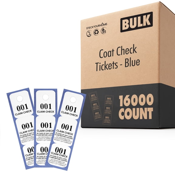 1600 Pack Blue Colored Paper Coat Check Tickets -Medium-Sized- Numbered, Room Check Tags, For Stores, Bars, Hotels, Event Venues & Restaurants