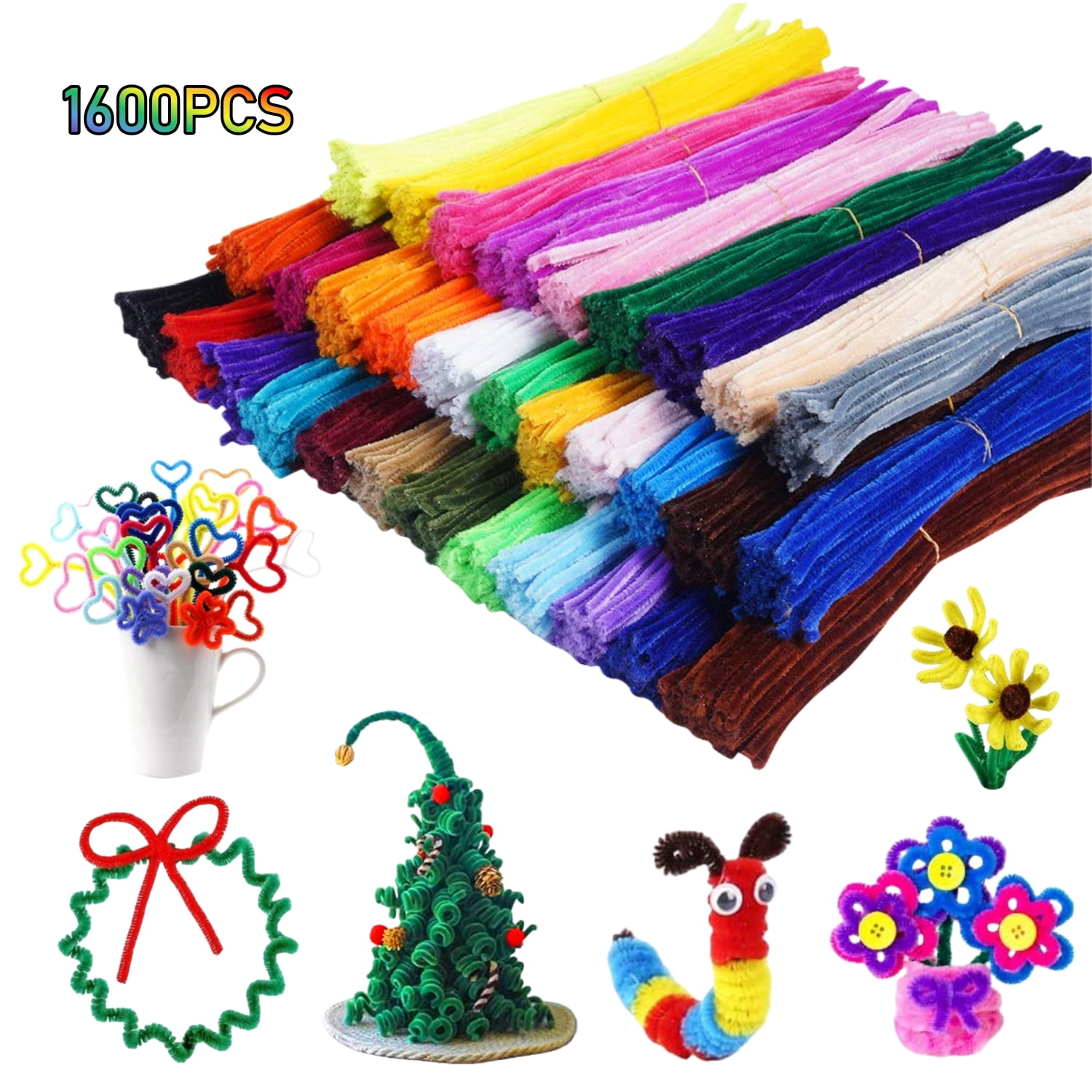 1600 Pcs 32 Colors Pipe Cleaners Chenille Stems Pipe Cleaners 6 mm X 12 Inch Craft Supplies Art Supplies For Kids Adults DIY Creative Decorations Creative DIY Projects Decorations
