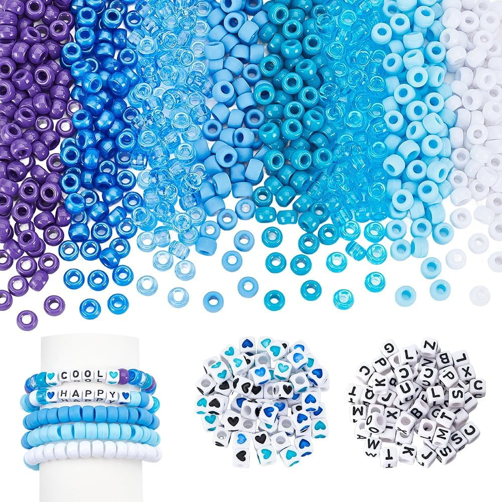 1600 Pcs Blue Pony Beads with 60 Pcs Cube Heart Beads 60 Pcs Alphabet Cube Beads KitsKandi Blue Bead for Bracelets Necklace Earrings Hair Braids Jewelry Making DIY Crafts (12 Styles) Blue