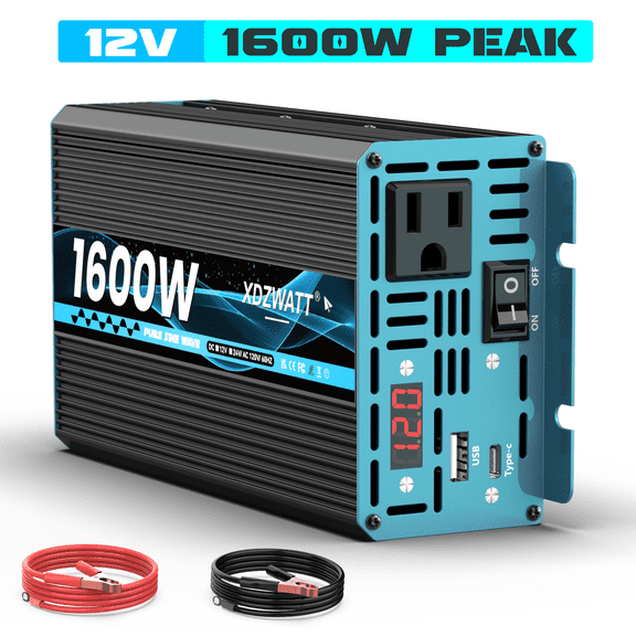 XDZWATT 12V 600W Continuous 1600W Surge Power Inverter 2 USB Ports for Car