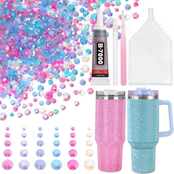 16000 count Mixed Blue   Flatback Rhinestones for Bedazzling Kit, 2-6mm Flatback   for Crafting, Bedazzling Kit for Crafts DIY  Makeup Tumblers