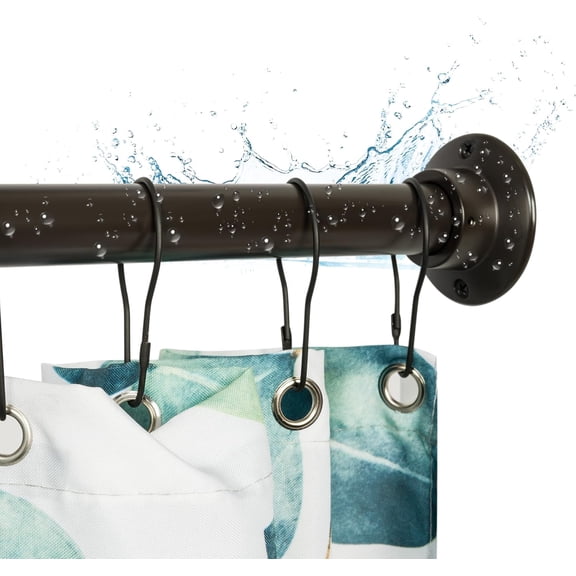 60" Heavy Duty Straight Shower Rod With Shower Rod Flange, Permanent Mount Shower Curtain Rod With Screws Bracket, Never Rust Stainless Steel, Window Curtain and Closet Rod, Oil Rubbed Bronze
