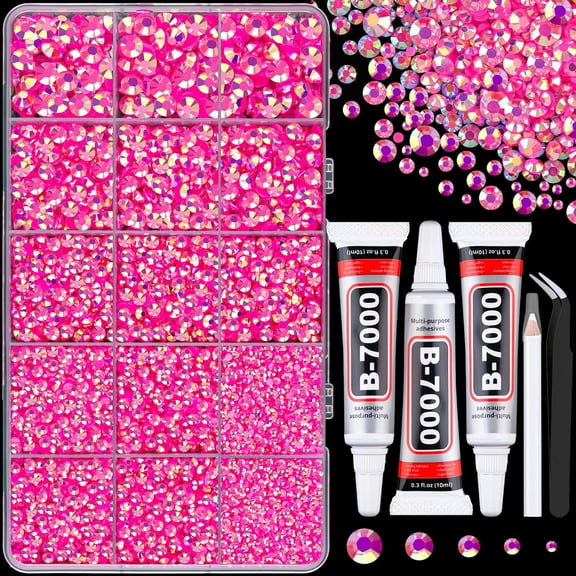 16000Pcs Resin Rhinestones with Tweezers for Crafting, Dark Pink 2-6mm Mixed Sizes Non Hotfix Flatback Gems, Bedazzling Crystal for DIY Crafts Clothing Tumblers Mugs Shoes Fabric Decor Nail Art
