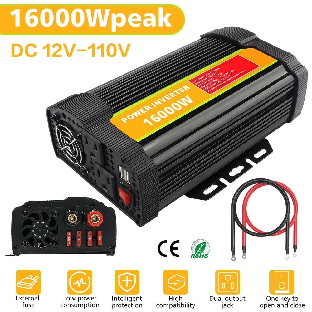 16000W Car Power Inverter DC 12V To AC 110V Pure Sine Wave Solar Converter LCD