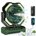 thumbnail image 1 of 16000mAh Rechargeable Camping Misting Fan, 250ml Water Tank Portable Battery Powered Fan, Standing/Hanging With Hook, 4 Speed, Remote Control, Timer, 4 LED Brightness, Green, 1 of 12