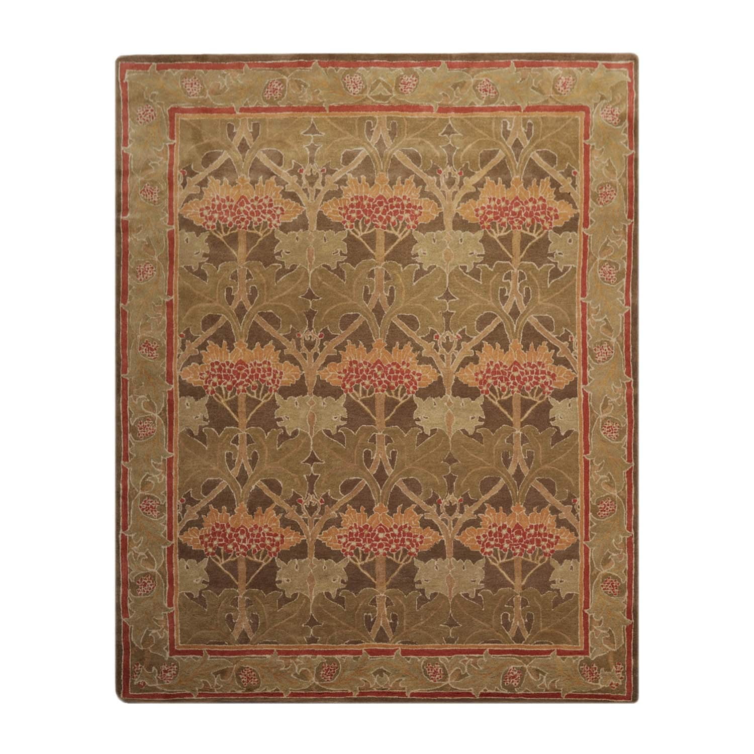 Hand Tufted Green and Rose Wool Oriental 8' x 10' Rug