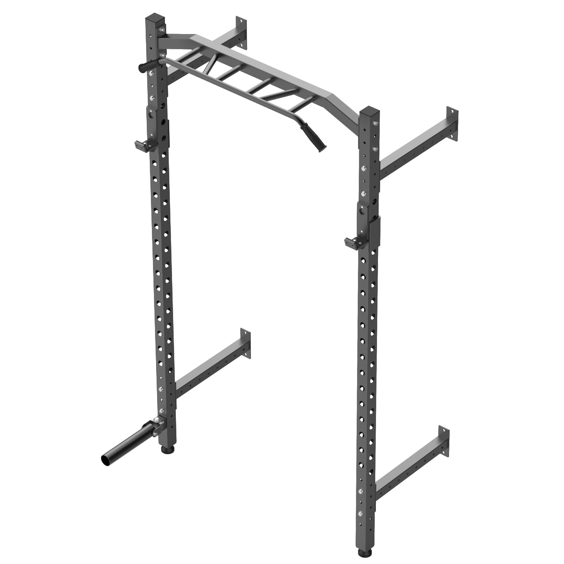 1600LB Heavy Duty Wall Mounted Power Rack – Commercial-Grade Squat Rack – Multi-Grip Pull Up Bar – J-Cups & Landmine Attachment – Strength Training – All Black