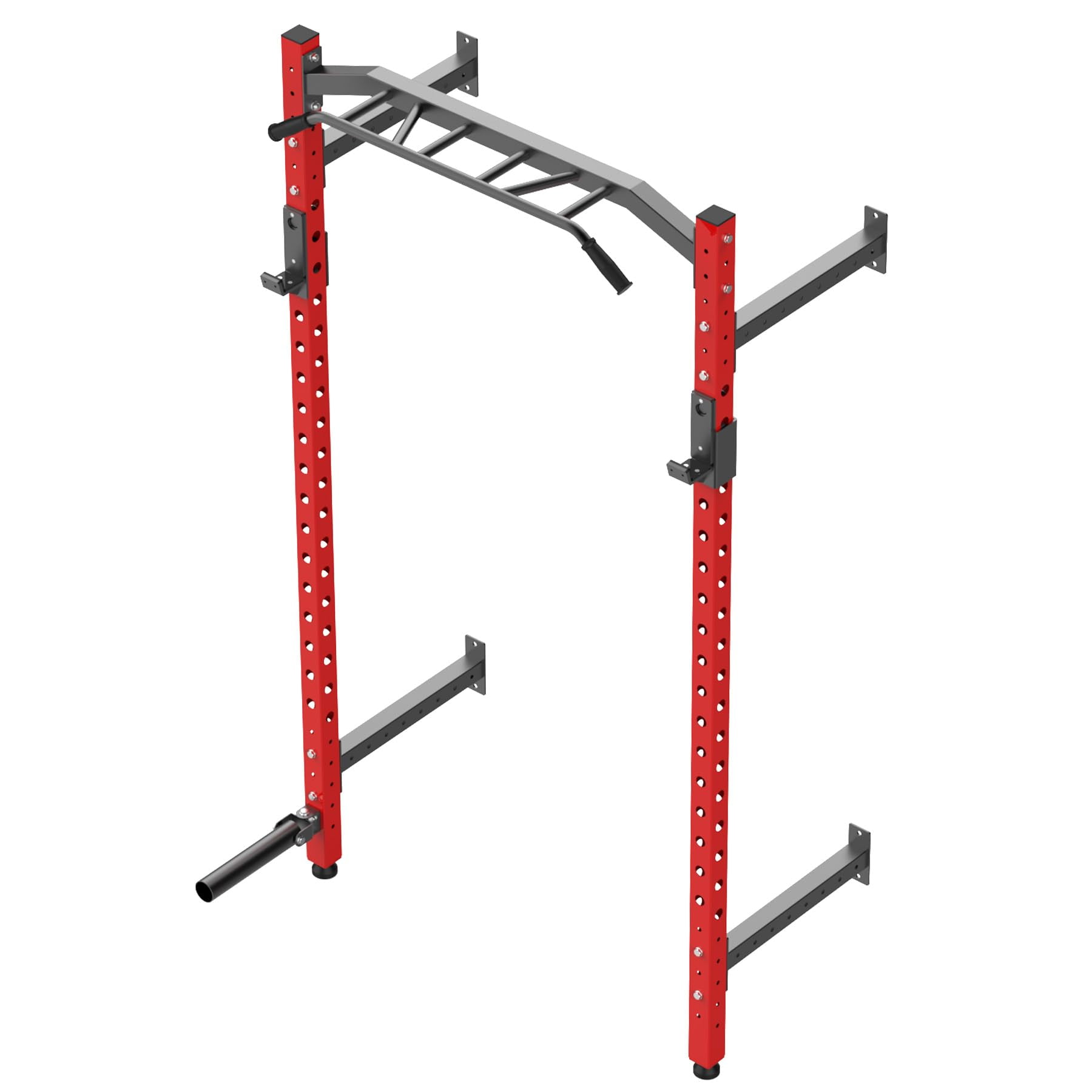 1600LB Wall Mounted Power Rack – Heavy Duty Commercial Squat Rack – Multi-Grip Pull Up Bar – J-Cups, Landmine, Carbon Steel – Strength Training – Black and Red
