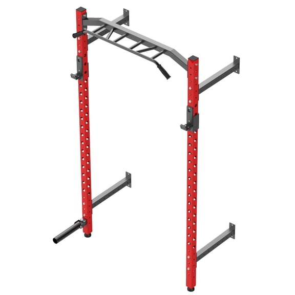 1600LB Wall Mounted Power Rack – Heavy Duty Commercial Squat Rack – Multi-Grip Pull Up Bar – J-Cups, Landmine, Carbon Steel – Strength Training – Black and Red