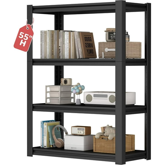 1600LBS Garage Shelving 4 Tier Heavy Duty Garage Shelving, Adjustable Metal Shelving Unit for Basement, Warehouse, Pantry, Closet, Kitchen,13.78" D x 29.53" W x 55.12" H