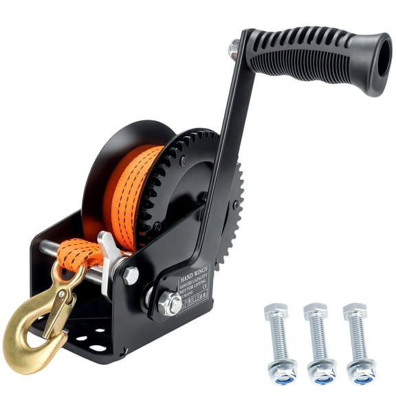 1600LBS Heavy Duty Boat Trailer Winch with 19FT Strap, 2-Way Ratchet, 4:1 Gear Trailer Winch, Portable Hand Crank for Boat, Truck, Trailer, RV, ATV, Jet Ski (1600lbs Orange Strap Winch)