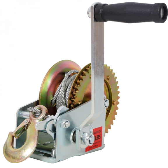 1600LBS Heavy Duty Hand Winch with 328FT Steel Cable Galvanized Steel Shell 411 Gear Ratio Two Way Ratchet for Trailer Boat ATV Towing