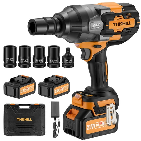 Filluck 1800N.m Heavy Cordless Impact Wrench, 3/4" To 1/2" High Torque, Impact Gun w/ 2 X 4.0Ah Battery & Tool Box, Pistola De Impacto for Car Truck RV Mower