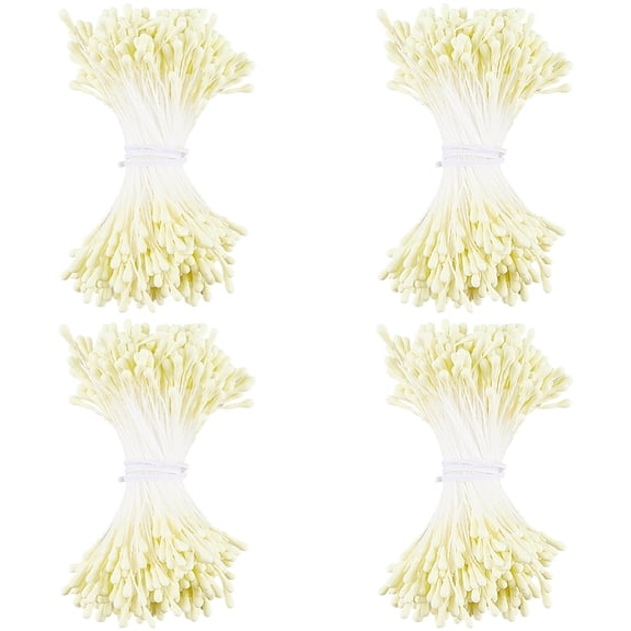 1600PCS Double Heads Floral Stamens Flower Stamen Pearl Handmade Pistil Champagne Yellow Artificial Flores Pearlized Floral Pollens Flower