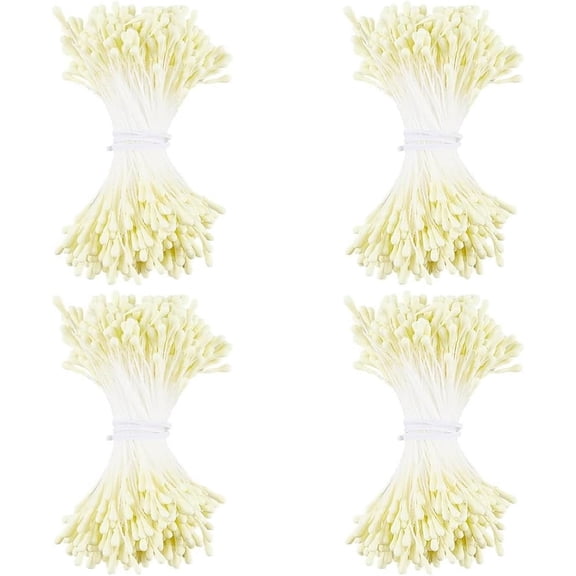 1600PCS Double Heads Floral Stamens Flower Stamen Pearl Handmade Pistil Champagne Yellow Artificial Flores Pearlized Floral Pollens Scrapbook Decoration Handicrafts Champagne Yellow