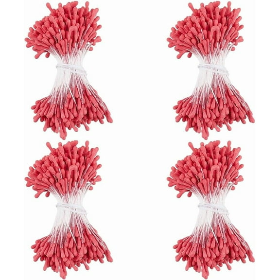 1600PCS Flower Stamen Pearl Double Heads Handmade Floral Stamens Pistil Crimson Artificial Flores Pearlized 2mm Floral Pollens for DIY Making