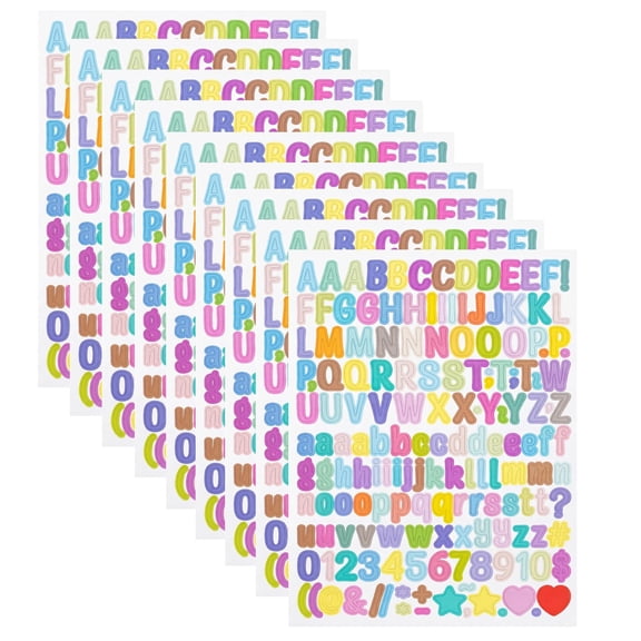 1600PCS Rainbow Alphabet Stickers, 10 Sheets Puffy Letter & Number Stickers with Symbols, Waterproof Self-Adhesive ABC Stickers for Scrapbook, Planner, Crafts, Labels
