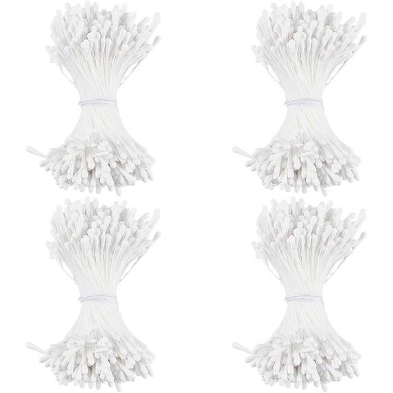 1600PCS White Pearl Double Heads Flower Stamen Handmade Floral Stamens Pistil Artificial Flores Pearlized 2mm Floral Pollens for Flower Card Making Scrapbook Decoration Handicrafts