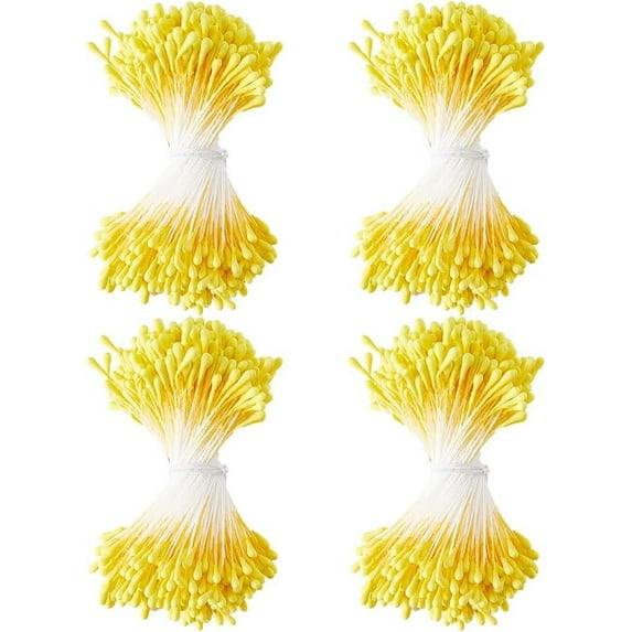 1600PCS Yellow Double Heads Handmade Flower Stamen Flower Stamens Pistil Artificial Pearlized Floral Pollens Stamen for Flower Making Scrapbook Decoration Handicrafts