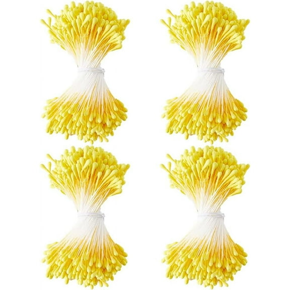 1600PCS Yellow Double Heads Handmade Flower Stamen Flower Stamens Pistil Artificial Pearlized Floral Pollens Stamen for Flower Making Scrapbook Decoration Handicrafts