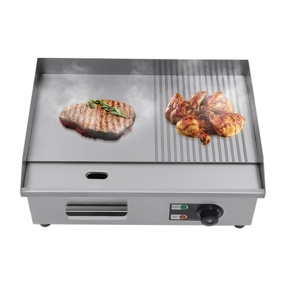 1600W 110V Commercial Griddle Electric Flat Top Grill, Electric Griddle Splash Guards Oil Leakage and Crumb Hole Oil Collection Box 122-572 Adjustable for Cooking a Variety of Foods
