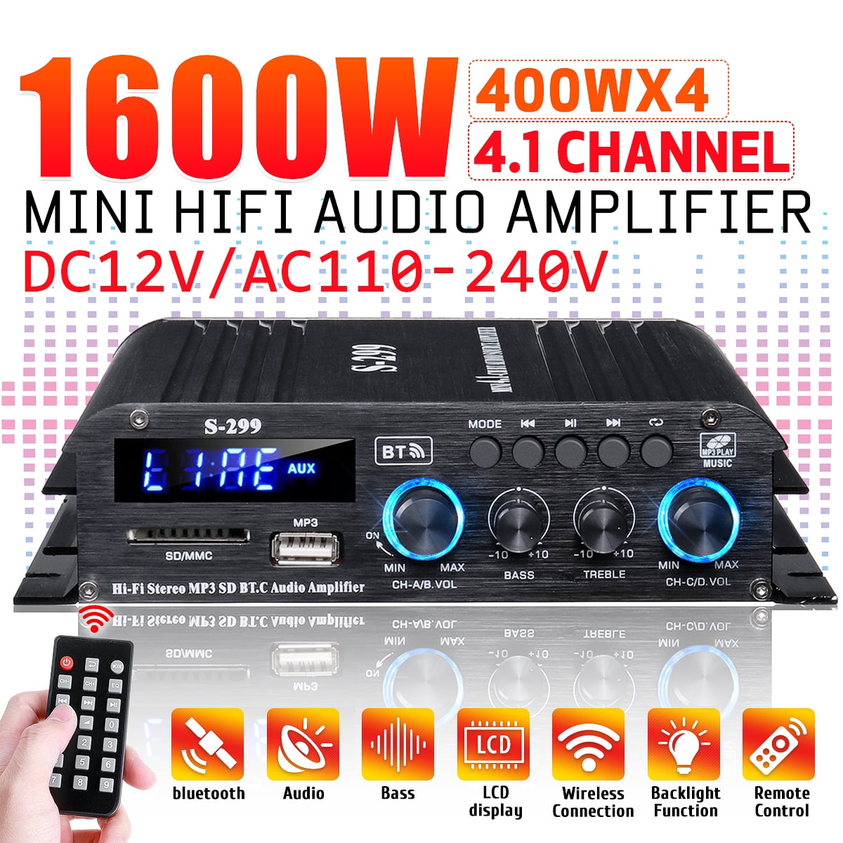 Amplificador Audio Sound 1600w Bluetooth