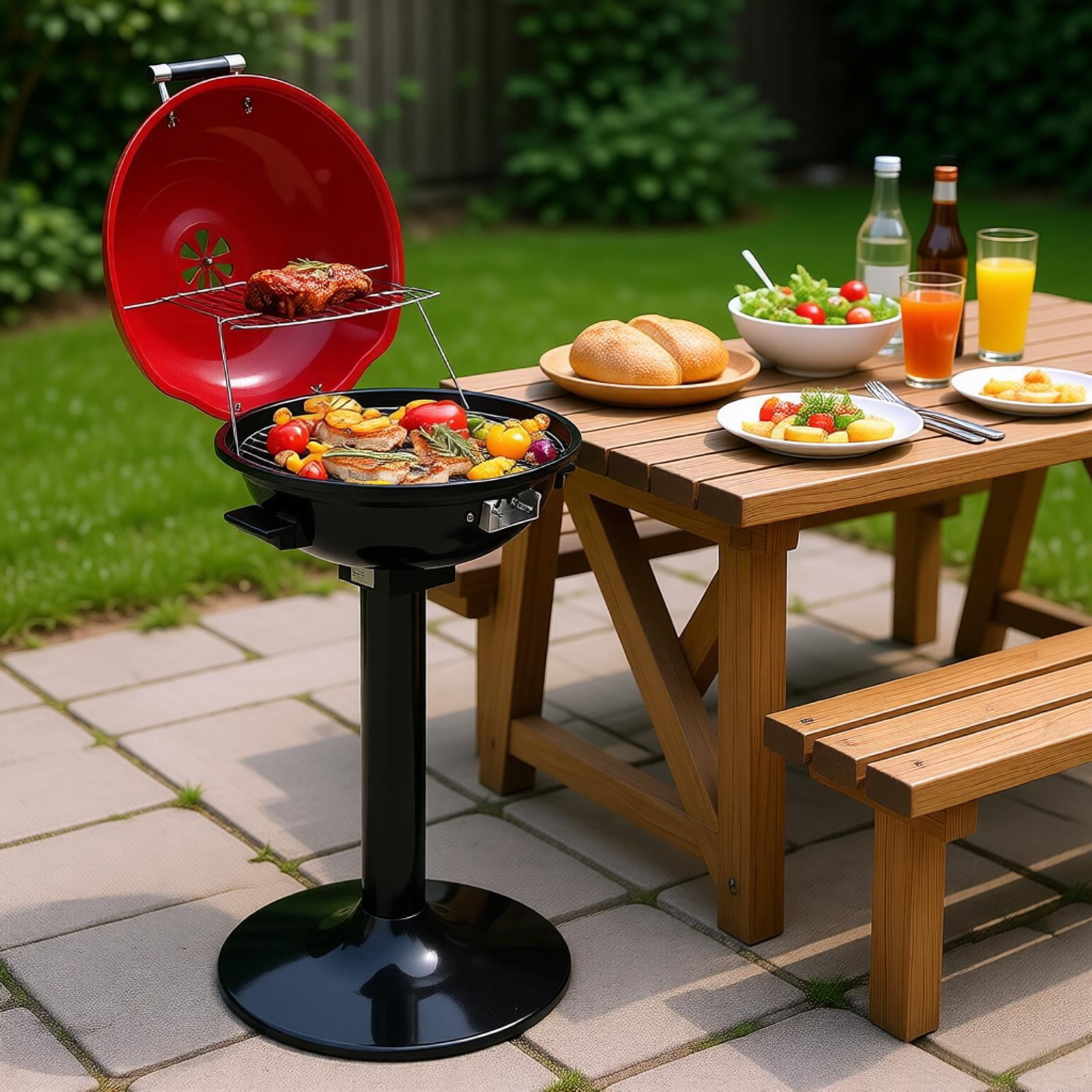 1600W Electric BBQ Grill with Stand Portable Double Layer Indoor ...