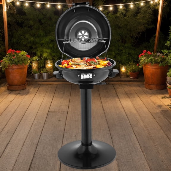 1600W Electric BBQ Grill with Stand, Double Layer Portable Indoor & Outdoor Barbecue Grill, Black