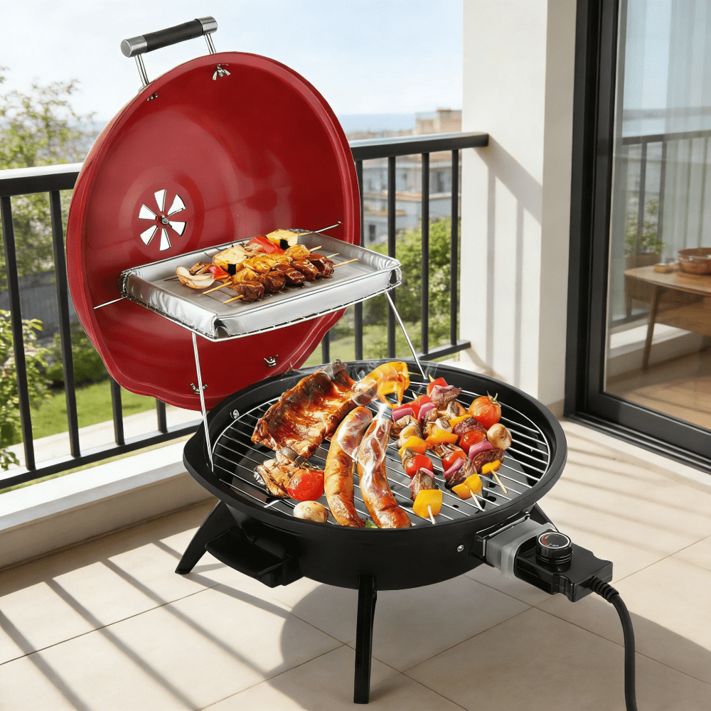 1600W Electric Grill Indoor Smokeless BBQ Grill with Warming Rack Red ...
