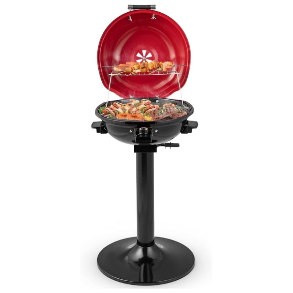 1600W Electric Grill Outdoor, Portable BBQ Grill with Warming Rack, Non-Stick Grill, Adjustable Temp for Patio, Camping, Picnic