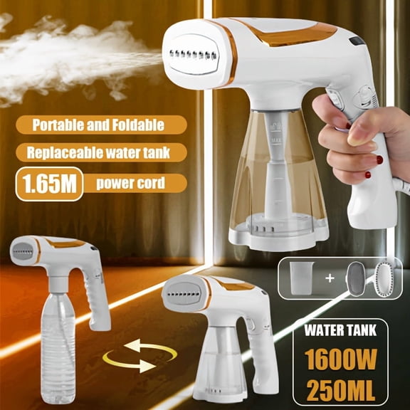 1600W Portable Foldable Handheld Garment Steamer - 250ML Tank, Fast Heat, Continuous Steam, Free Fabric Brush