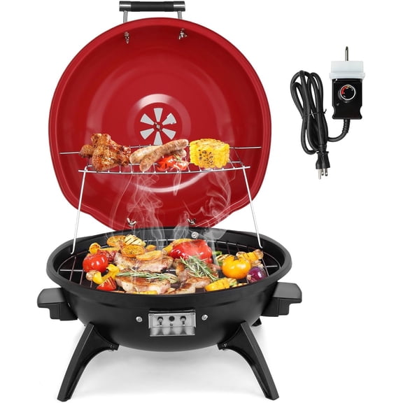 1600W Red Portable Electric Grill – Adjustable Temperature Control, 304 Stainless Steel Double-Layer Cooking Surface, Removable Tabletop Stove for Indoor & Outdoor Use