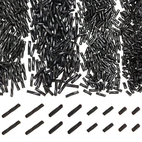 1600pcs 4 Sizes Black Twisted Bugle Beads 5/6/9/12x2mm Glass Tube Beads Seed Beads Metallic Craft Loose Spacer Bead for DIY Earring Bracelet Jewelry Craft Making Beading Sewing Clothing 1box