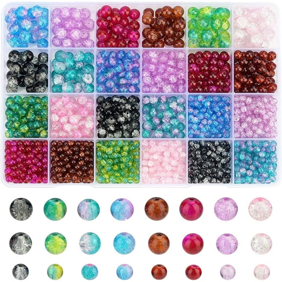1600pcs Crackle Glass Beads 8mm Crystal Beads Lampwork Glass Beads 4mm 6mm Handcrafted Spray Painted Craft Loose Beads 8 Colors