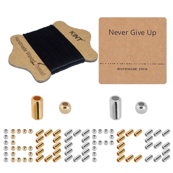 1600pcs DIY Morse Code Style Beaded Bracelet Making Kits Including CCB Plastic Beads Black Waxed Cotton Cord Kraft Paper Display Cards Platinum Golden