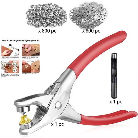 1602 Pcs Eyelet Pliers Kit, 1/4 Inch Grommet Tool Kit with 800 Metal Eyelets (Inside Dia 6.4mm/Outer Dia 12mm), Hand Press Grommet Kit for Leather Crafts