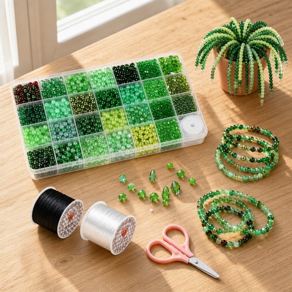 1603 Pcs Glass Beads for Jewelry Making with Organizer Box Elastic Rope, 6mm Crystal Beads DIY Beaded Plants Bracelet Necklace Earring Lamp Decor