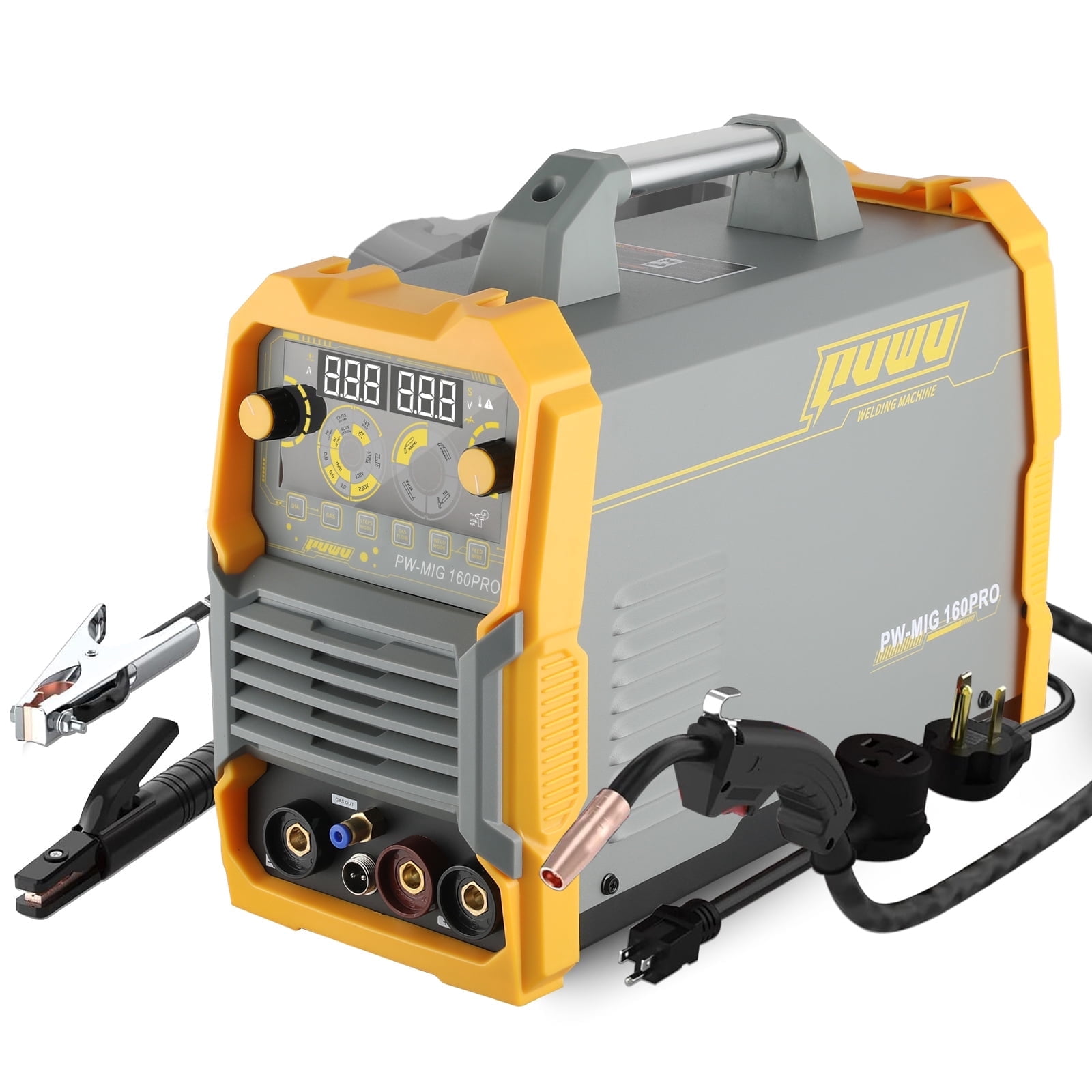 PUWU 160A Multi-Process MIG/Flux-Cored Welder, 110V/220V Dual Voltage 4-in-1 Welding Machine with IGBT Inverter, LED Display & Thermal Protection