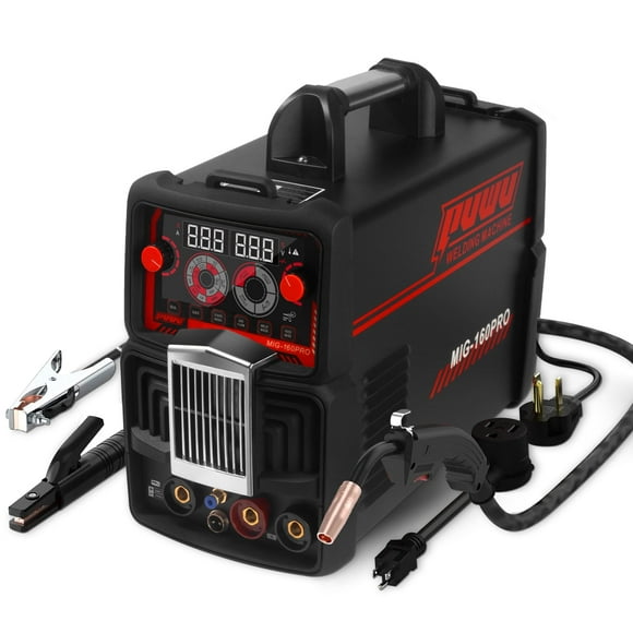 Puwu 160A 110V/220V Multiprocess Welder, 4-in-1 MIG Flux Core with IGBT & LED